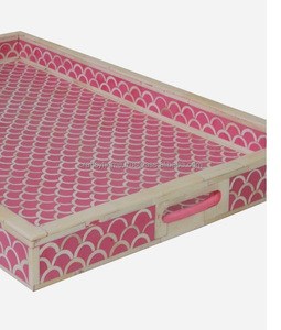 Résine de plateau de service en incrustation d'os floral en bois naturel personnalisé de haute qualité avec caractéristique décorative indienne pour les hôtels de restaurants à domicile - Product Image 1