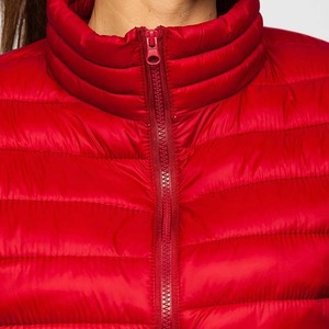 Women's Lightweight <b>Packable</b> Puffer <b>Jacket</b> Red Collar Horizontal Quilted Winter Coat Water-Resistant Padded Outerwear Parka - Product Image 3