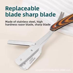 Wood Handle Folding Knife Stainless Steel <b>Blade</b> Outdoor <b>Single</b> <b>Blade</b> Multi Tool <b>Razor</b> - Product Image 2