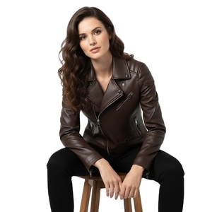 Chaqueta de Motociclista de Cuero Marrón Oscuro de Calidad de Exportación para Mujer, Suministro al por Mayor Personalizado, Precio de Fábrica, Estilo Motero Genuino, OEM - Product Image 1
