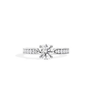 <b>Vintage</b> Minimalist 14K White/Yellow/Rose <b>Gold</b> <b>Ring</b> with Round IGI Certified Lab Diamond and Pave Setting Accent Stones - Product Image 1