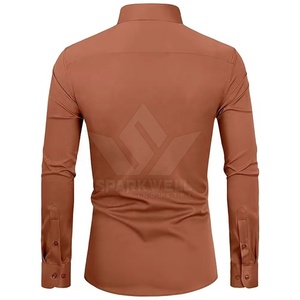 เสื้อเชิ้ตผู้ชายสีน้ำตาลล้วน แขนยาว ติดกระดุม ผ้าฝ้าย สำหรับใส่ทำงานหรือลำลอง มีกระเป๋าเสื้อ - Product Image 2