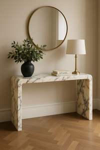 Marble Solid Surface Water Resistant Modern Console Table with Polished Finish and <b>Square</b> <b>Edge</b> for Interior Use - Product Image 3