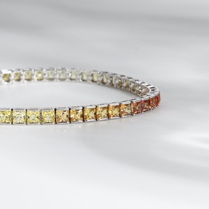 Bracelet tennis en moissanite taille princesse jaune et orange en argent 925, bijoux personnalisés à bas prix - Product Image 3