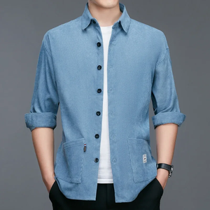 New Men Casual and Fashionable Long Sleeved Workwear <b>Shirt</b> Solid Color Comfortable and Breathable Versatile Top for All Seasons - Product Image 6