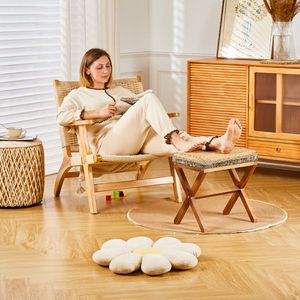 Natural Seagrass Rectangular Ottoman Footstool with Wooden Legs Hand-Woven Footrest for Living Room - Product Image 3