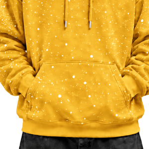 Mustard Yellow <b>White</b> Speckled Print <b>Men</b> Hoodie Heavyweight Pullover <b>Sweatshirt</b> Drawstring Hood Kangaroo Pocket Casual Streetwear - Product Image 6