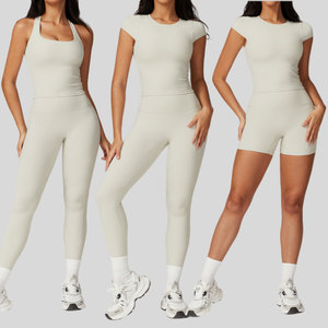 Conjunto de Yoga y Pilates de Marca Famosa al por Mayor, Sólido, Transpirable, Elástico, Sin Costuras, Acanalado, con Cierre Frontal Medio, Ecológico, Estilo Racerback - Product Image 3