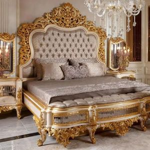Offre Spéciale : Ensemble de Chambre Luxe Classique The Plaza avec Lit Capitonnée et Décors Dorés – Mobilier Royal Élégant pour Hôtels, Villas et Palais - Product Image 4