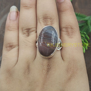 Natural Botswana Agate 925 Sterling Silver Handmade <b>Ring</b> Oval Cabochon <b>Statement</b> Jewelry Boho Vintage Women Gift for unisex him - Product Image 2