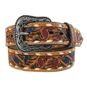 Ceinture en cuir véritable de style western punk à motifs floraux en relief, sans lacets, fabrication artisanale, ceinture en cuir western pour homme - Product Image 4