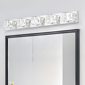 Applique da Parete LED Moderna da 35 Pollici con Eleganti 5 Paralumi in Cristallo Trasparente Cromato per Bagno e Camera da Letto - Product Image 4