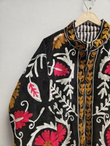 Traditional <b>Black</b> Soft <b>Velvet</b> <b>Jacket</b> <b>Women</b> s Ethnic Coat Festival Coat With Pocket Inside Lining One Size Hand Embroidered Coat - Product Image 6