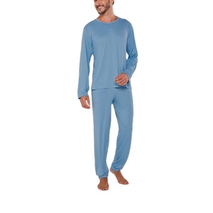 Pijamas de hombre de alta calidad, conjunto de manga larga para el hogar de 2 piezas, ropa de salón con cuello redondo, ropa de dormir modal de punto holgada para hombre de BD - Product Image 2