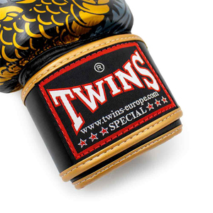 Professional Gold Gery Twins Boxing Gloves Original Black Cowhide Leather Hook Loop Adjustable Wrist <b>Strap</b> Twins Fighting Gloves - Product Image 3