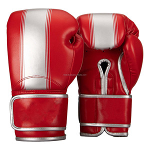 Red Silk Non-Slip Boxing <b>Gloves</b> with <b>Silver</b> Accents Hook & Loop Wrist Closure Customizable for Adults - Product Image 2