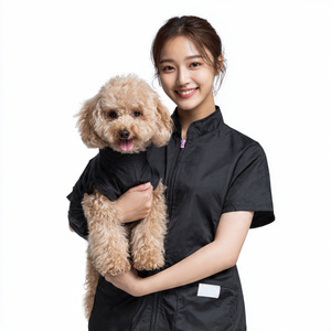 Short Sleeves Pet Grooming Smock with Zipper Waterproof Hair Resistant and Bleach Resistant Tops - Product Image 3
