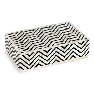 Rectangular Horn Bone Inlay Storage <b>Box</b> with Lid Minimalist Design Multifunction Black and White Chevron Pattern - Product Image 1
