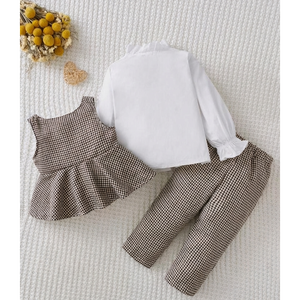 Girls Vintage Checkered Peplum Top & <b>Pants</b> Set 2 Piece Outfit - Product Image 5