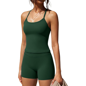 Conjunto de Yoga con Tirantes Finos y Cuello Redondo, Shorts de Cintura Alta, Color Sólido, Sin Costuras, Dos Piezas, Ropa Deportiva, Artículo Nuevo 2026 - Product Image 1