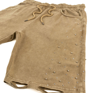 Men's Solid Colour Cotton High-Quality <b>Shorts</b> with Elastic Waist and Decorative Studs Casual Style Acid Washed - Product Image 3