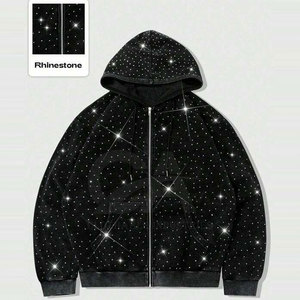 เสื้อฮู้ดดี้ตกแต่งสไตล์โมเดิร์นพร้อมงานศิลปะประดับด้วยคริสตัล วัสดุสวมใส่สบาย เสื้อผ้าลำลอง ผู้ผลิตขายส่ง - Product Image 3