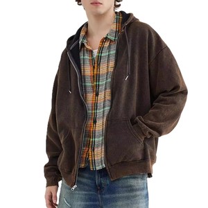 Sweat à capuche zippé unisexe OEM vintage délavé coupe ample 500 GSM en molleton brossé surdimensionné délavé à l'acide uni basique - Product Image 4