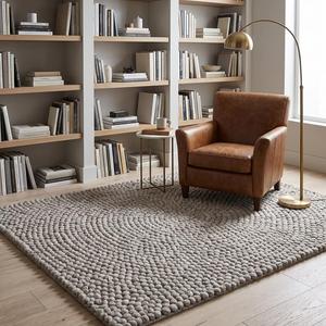 Alfombra Moderna Antideslizante de Lana Texturizada Beige Tejida a Mano de Primera Calidad, con Base de Lona de Algodón, para Sala de Estar - Product Image 4