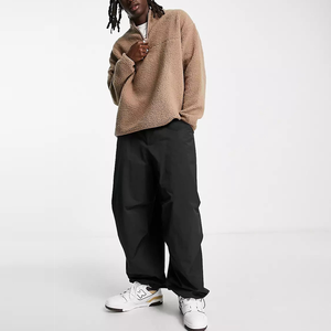 Sudadera con capucha de forro polar Sherpa de color liso extragrande para hombre, estilo casual, con cremallera de un cuarto, cuello alto y manga larga, al por mayor - Product Image 3