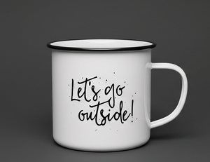 แก้วเคลือบโลหะพิมพ์ลายตัวอักษร "Lets Go Outside" พร้อมโลโก้สั่งทำ แก้วกาแฟโลหะสีขาว โรงงานผลิตโดยตรง ขายส่ง รับสมัครพันธมิตร - Product Image 2
