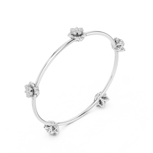 BLOSSOM CHARM LAB GROWN DIAMOND STIFF KADA BRACELET <b>SET</b> IN 18KT WHITE <b>GOLD</b> WEDDING ENGAGEMENT GLAM EVENT DAILY USE FOR WOMEN - Product Image 2