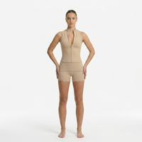 Ensemble de yoga grande taille personnalisé pour femme avec logo de marque, haut sans manches à demi-zip et short taille haute, ensemble de sport 2 pièces