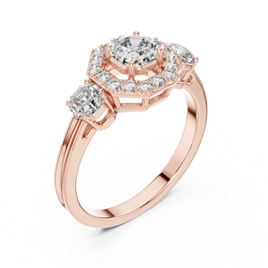 Bague de fiançailles en or avec halo de diamants de laboratoire, sertissage cathédrale rond avec pierres latérales, bague de mariage de luxe pour femme - Product Image 6