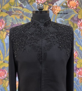Veste de soirée architecturale de luxe noire TR Lachka Jodhpuri symétrique avec perles 3D Cyber Hex codées - Product Image 3