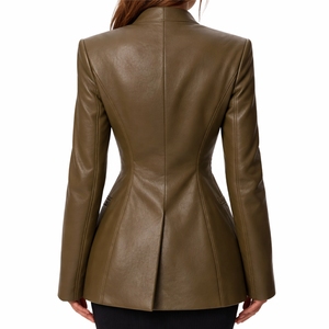 Abrigo de Mujer para Invierno 2025, Casual, de Moda, de Cuero Sintético, Cuello en V, con un Solo Botón, Estilo Retro Chic, Antiarrugas, de Manga Larga - Product Image 4