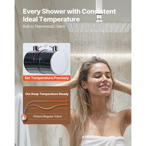 Système de douche thermostatique à effet pluie de 12 pouces à montage au plafond et ensemble de robinetterie de douche 2-en-1 avec douchette murale de 6 pouces – Accessoire - Product Image 3