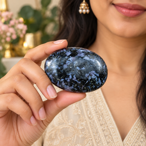 Piedra de Fluorita Ovalada Pulida, con Patrón Moteado Azul y Negro, Cristal Decorativo para el Hogar - Product Image 2