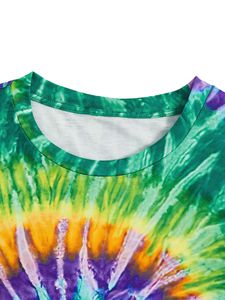 Camiseta de Cuello Redondo, Manga Corta, Corte Regular, Informal, para Mujer, Tie Dye, 100% Algodón, Primavera Verano, Transpirable, Diseño de Punto - Product Image 4