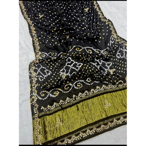 Sari indio Bandhani de seda pura con teñido anudado Bandhej y trabajo Gotapatti - Product Image 1