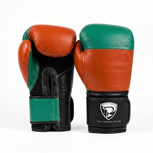 Guantes de Boxeo Dumela de Cuero Naranja y Verde de 16 oz, Equipo de Entrenamiento Profesional con Diseño de Logotipo - Product Image 1