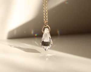 Natural Crystal Dainty Bohemia <b>Pendant</b> Necklace Gold Plated Customizable Finish 24mm Wholesale April <b>Birthstone</b> Jewelry Gift - Product Image 1