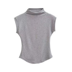 เสื้อยืดถักคอสูงแขนกุดสำหรับผู้หญิงทรงเข้ารูปสีทึบเสื้อลำลอง - Product Image 6