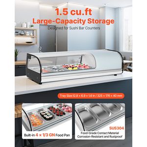 Vetrina Espositiva per Sushi Commerciale da 1,5 Piedi Cubi con 4 Contenitori in Vetro Curvo e Illuminazione LED - Product Image 2