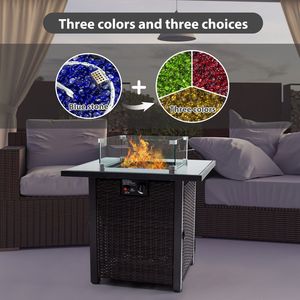 28-Inch Gas Propane <b>Fire</b> <b>Pit</b> <b>Table</b> with 50,000 BTU Tempered Glass Tabletop Blue Stone Steel Lid Windproof Square Design - Product Image 5