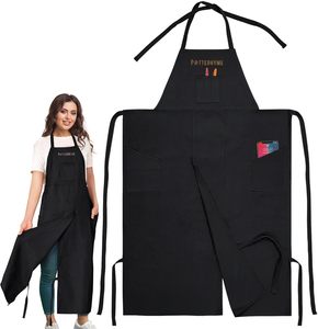 Unisex Adult Black Denim Cross Back <b>Apron</b> with Pockets and <b>Leather</b> Accents OEM Brand - Product Image 5