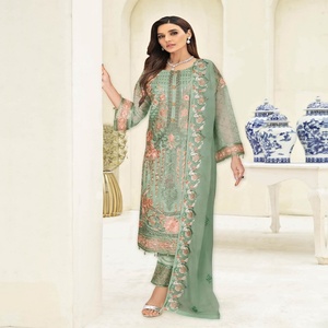 Ramsha Nayab 3ชุดชีฟองปากีสถาน3ชิ้นสำหรับผู้หญิงชุดปาร์ตี้งานแต่งงานเทศกาล - Product Image 2