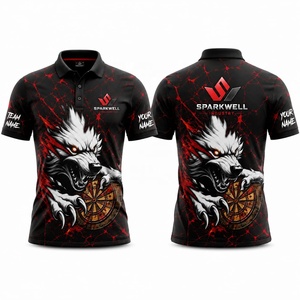 Polo de Manga Corta para Hombre con Estampado de Lobo Rojo y Negro, Transpirable, de Poliéster Tejido, Ropa Deportiva Informal - Product Image 3