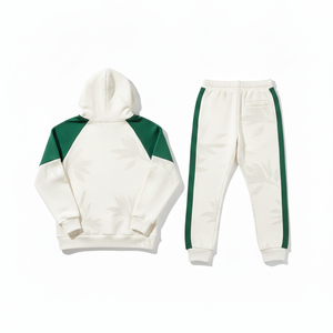 Ensemble de survêtement unisexe vert crème à capuche avec logo arbre, manches longues, pantalon de jogging à cordon, tenue décontractée d'automne 100% coton - Product Image 3