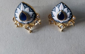 Luxury Hand Painted Meenakari <b>Stud</b> Earrings 18k Gold Plated Natural emrald Polki Kundan Enamel Earrings Traditional Fine - Product Image 2