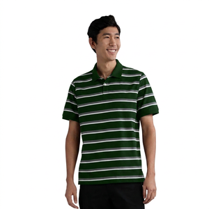 เสื้อโปโลแขนสั้นผู้ชายลายทางถักนิตติ้งลำลองสีดำสีขาวสีเทาทรงปกติ - Product Image 6